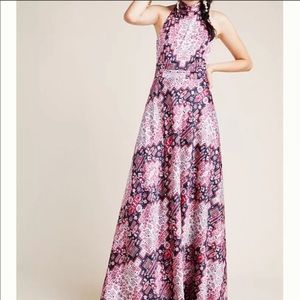 Anthropologie Pink and Purple Patterned Maxi Dress